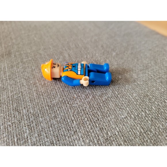 LEGO Construction Worker Blue Overalls Orange Shirt & Hat Mini Figure Minifig - Picture 4 of 7
